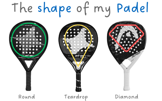 Three racket illustrating the different shapes of racket on offer at THEPADELSHOP.co.nz