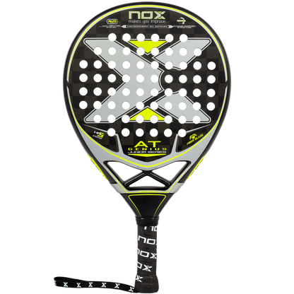 front-on image of the Nox AT10 Genius Junior Padel Racket on sale at thepadelshop.co.nz