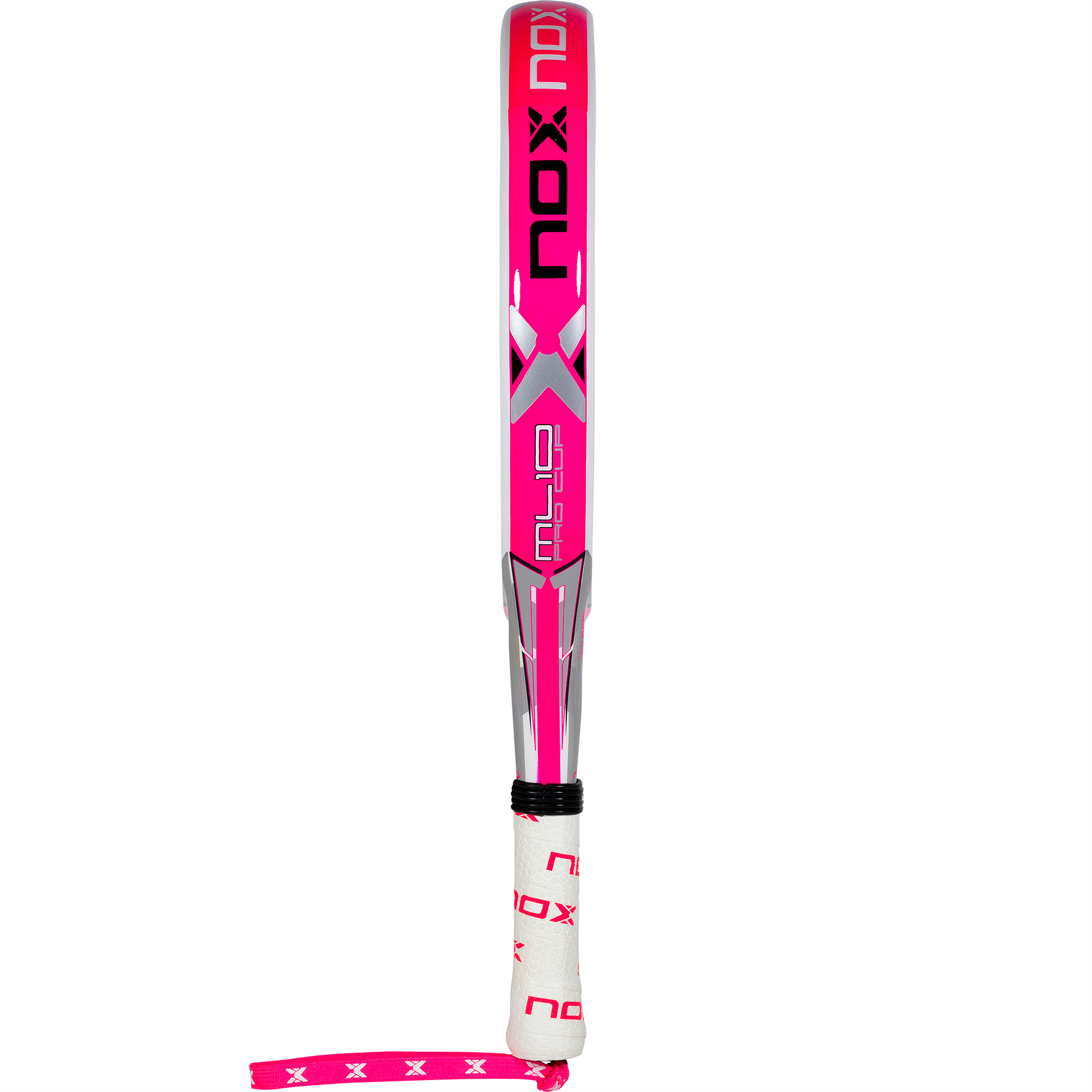 Side view of the Nox ML10 Pro Cup Silver padel racket on sale in NZ at thepadelshop.co.nz
