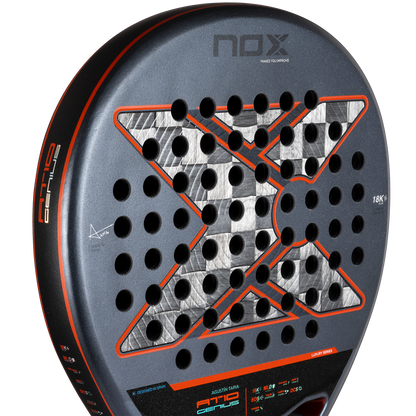 2025 NOX AT10 Luxury Genius 18K ALUM by Agustin Tapia Padel Racket - Close up on head Image