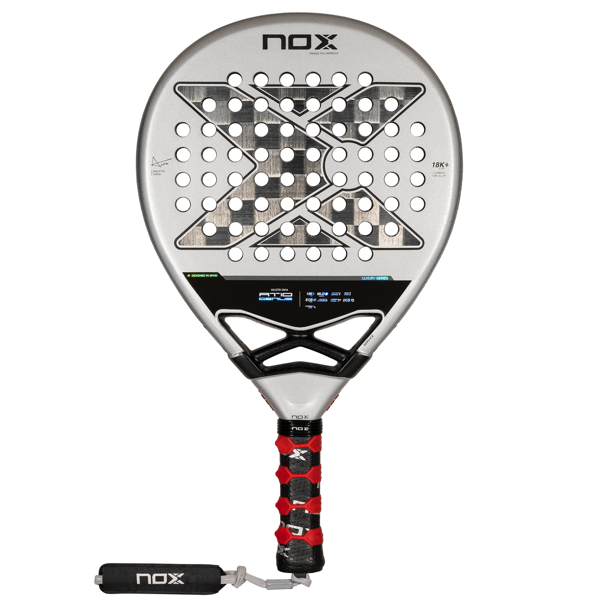 Straight on image of the AT10 Genius Luxury 18k Padel Racket  on sale at thPadelshop.co.nz