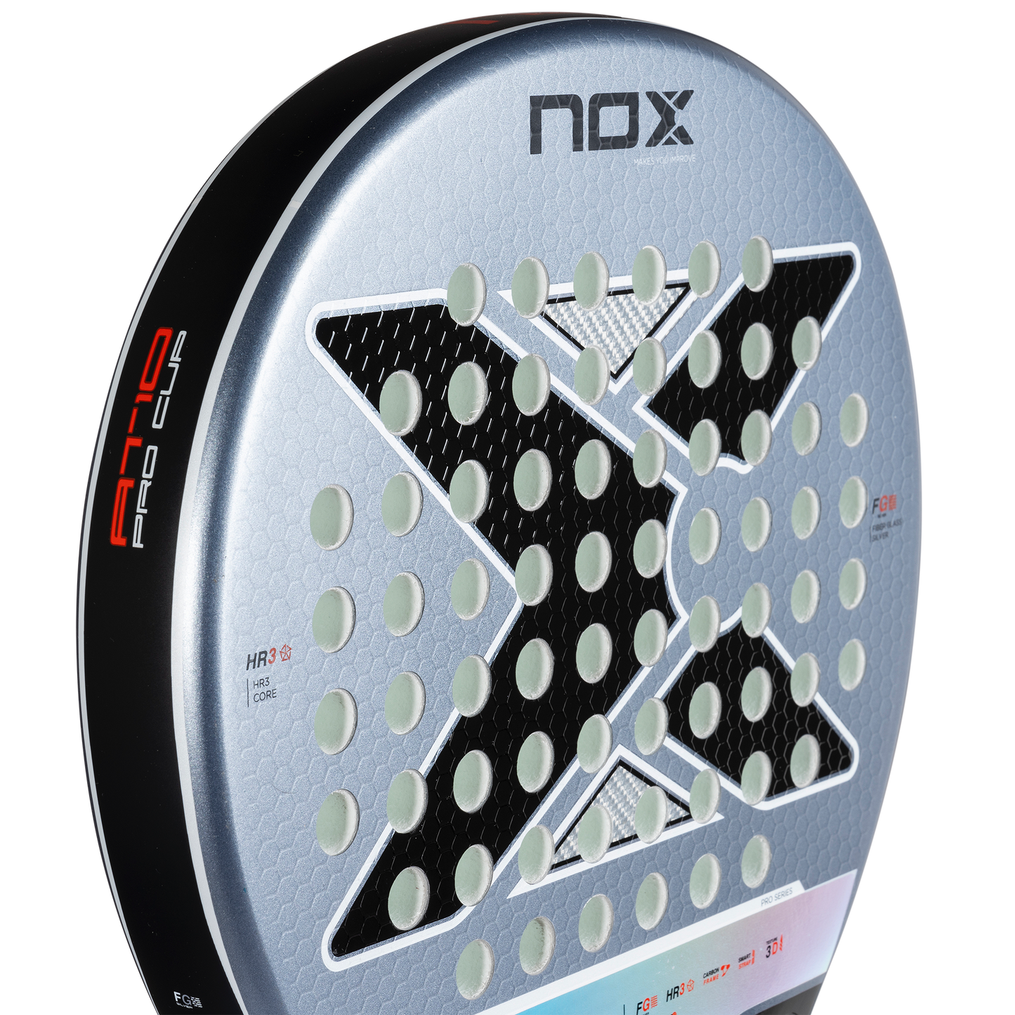 2025 NOX AT10 Pro Cup COMFORT Padel Racket - Close up of face showing 3D Texture Image