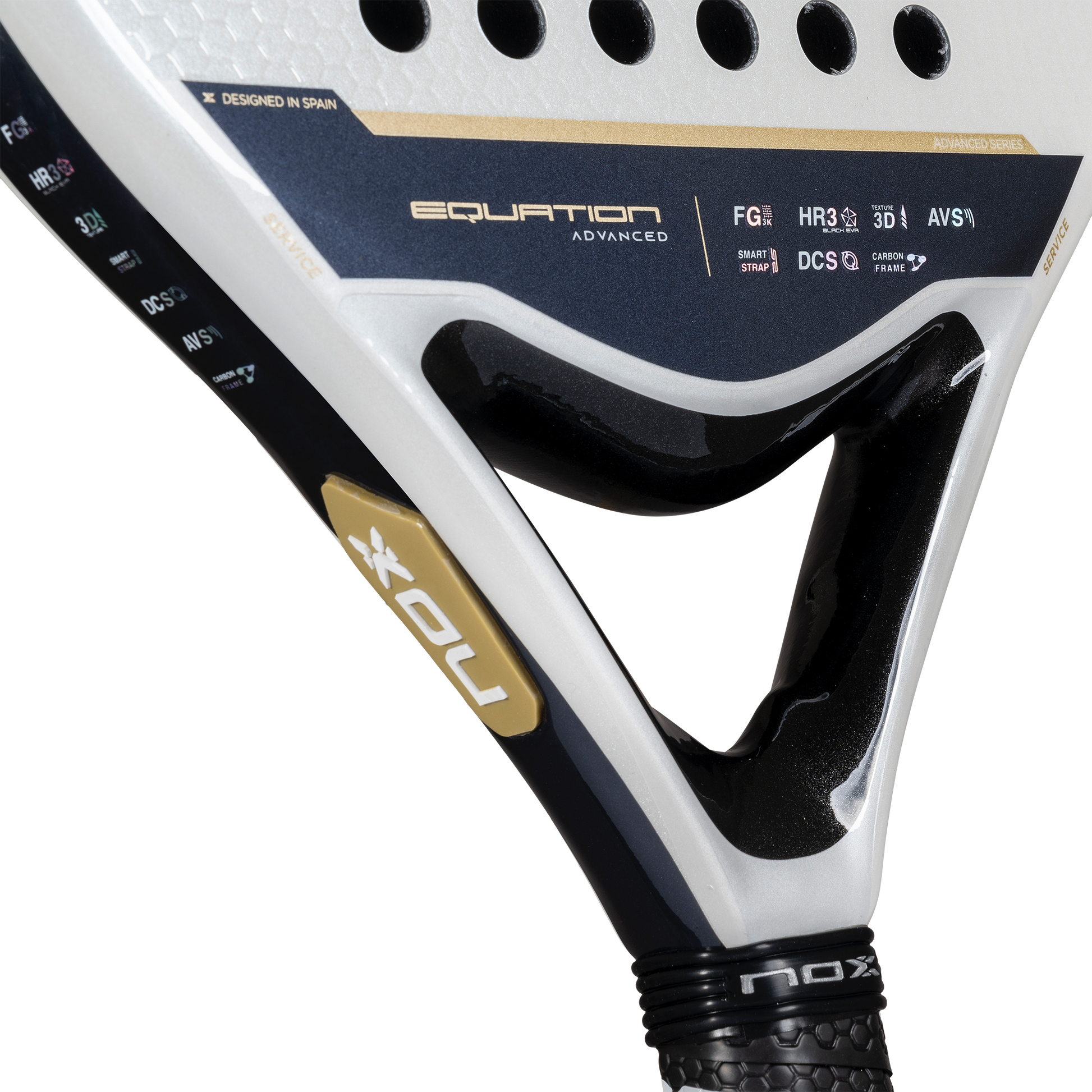 NOX Equation Advanced 2025 Padel Racket - Close up of throat 