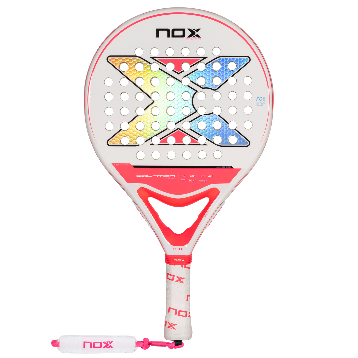 face-on image of the Nox Equation Lady Light Advanced padel racket 2024 on sale at thepadelshop.co.nz