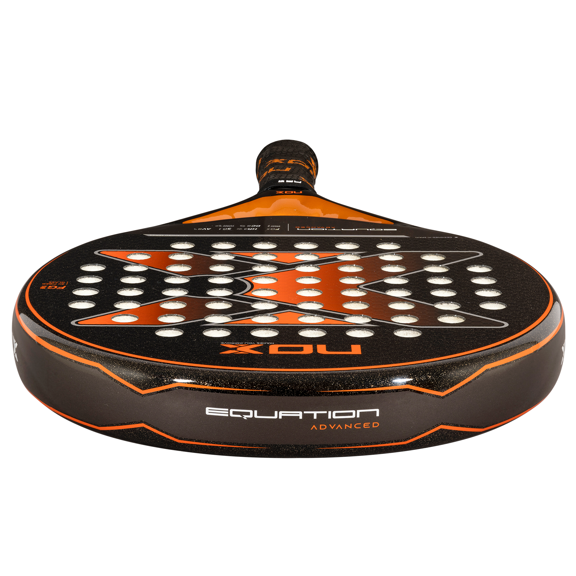 top veiw of the NOX Equation Advanced Orange Padel Racket 2024 available for at thepadelshop.co.nz
