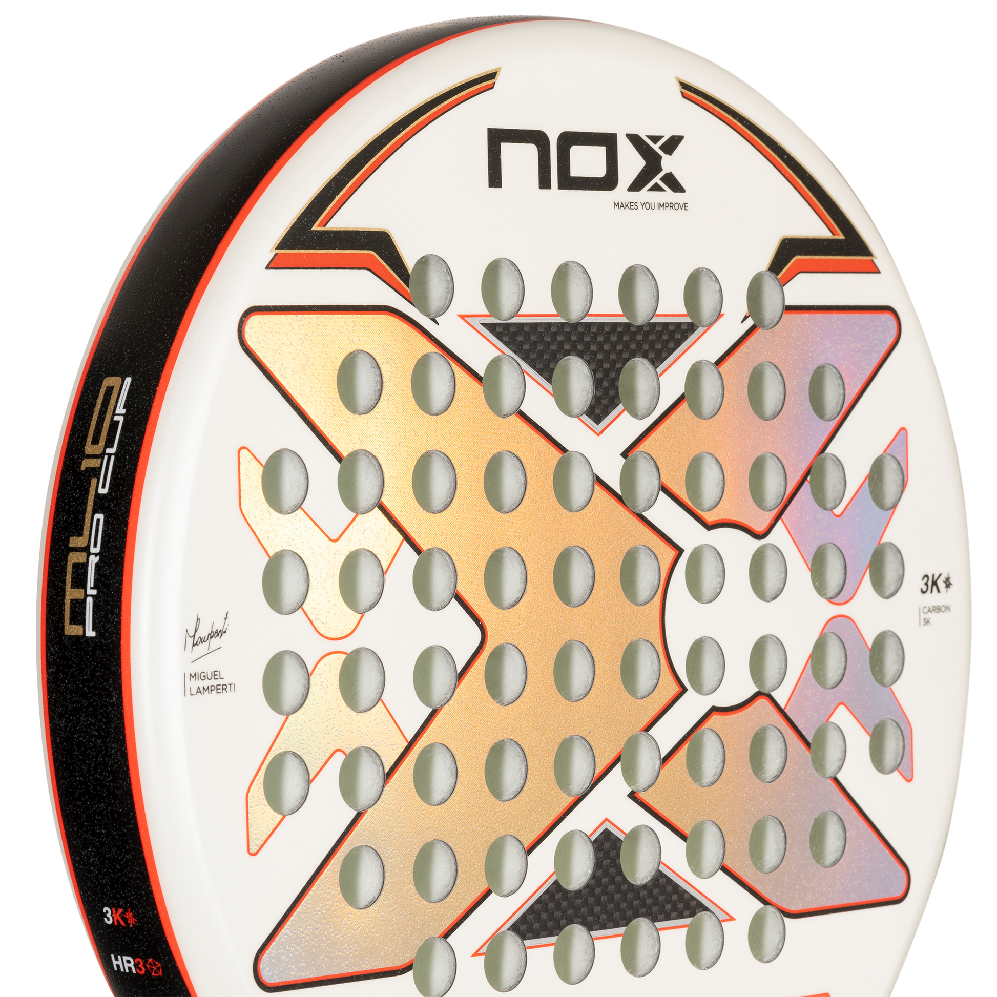 close up of the head of NOX ML10 Pro Cup Luxury 2024 by Miguel Lamperti Padel racket New Zealand on sale at ThePadelShop.co.nz