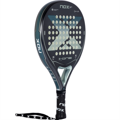Full racket view of the Nox X-One evo Blue Padel racket on sale in NZ from the padel shop .co.nz