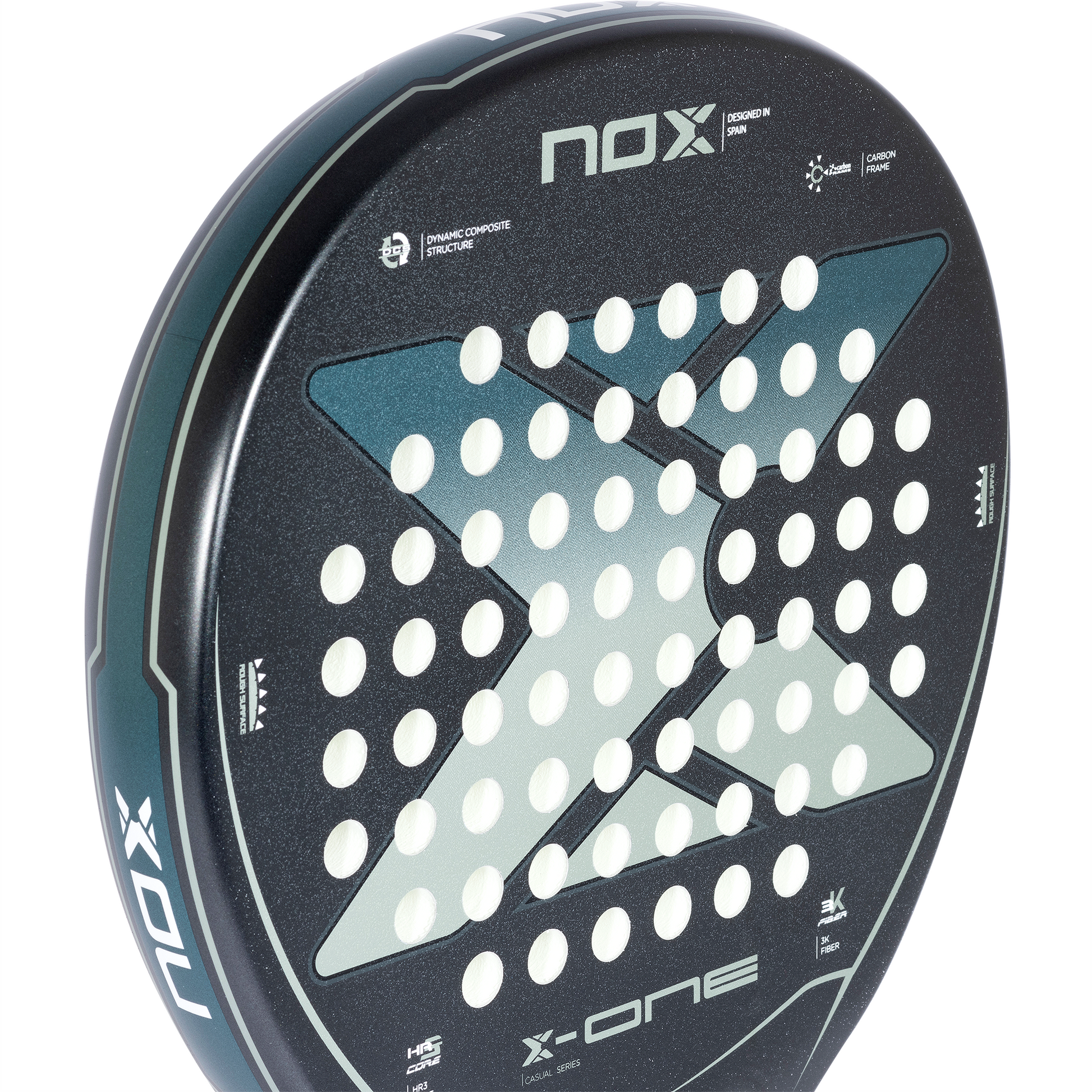 Close up of the top of the Nox X-one Evo Blue 2023 Padel racket on sale in new zealand from thepadelshop.co.nz